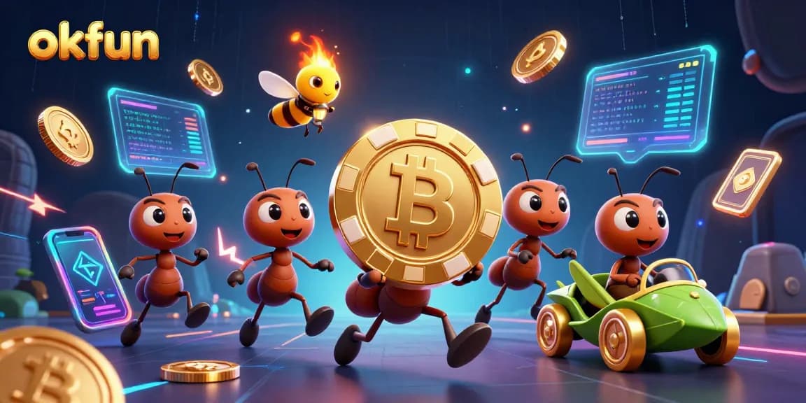 Experience the excitement of okfun with a thrilling heist scene featuring cartoon ants and a grasshopper driver.