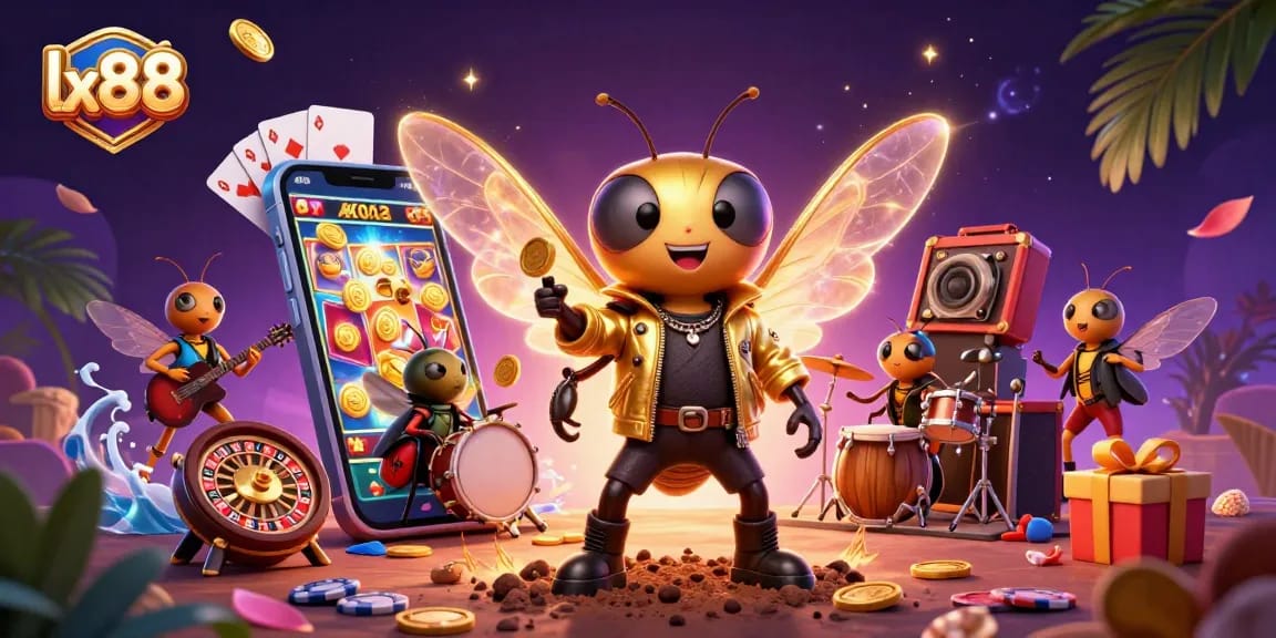 Experience the excitement of lx88 with vibrant casino elements and animated characters in a lively scene.