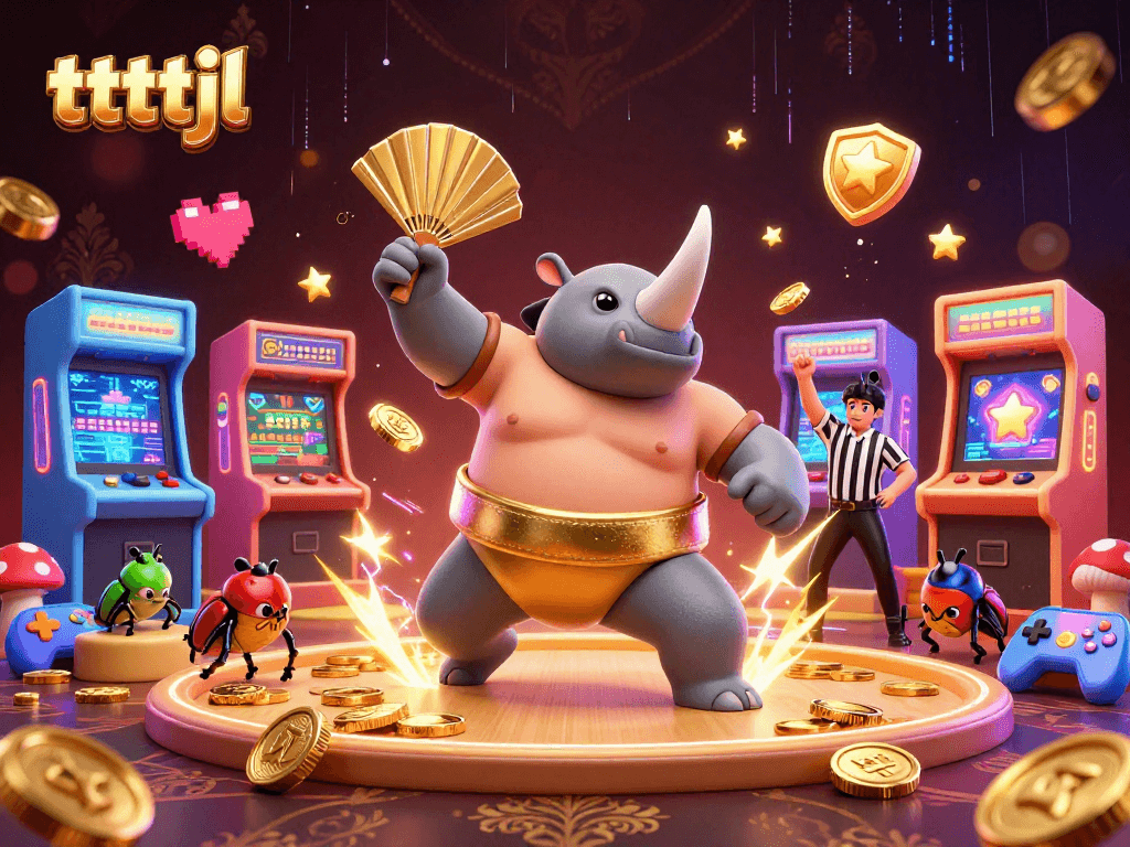 Catch the excitement at tttjl as a rhinoceros beetle champion sends coins flying in a lively casino scene!