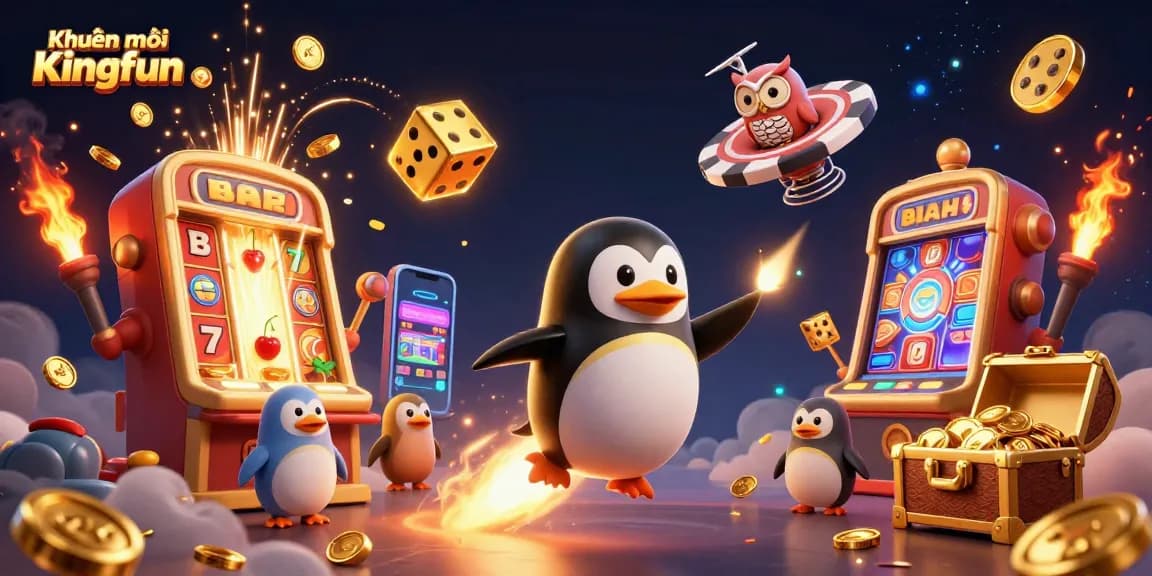 Engage with Khuyến mãi Kingfun through an exhilarating visual of vibrant casino rewards and adventure.