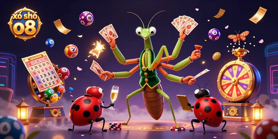 Engage in the exciting xổ số o8 atmosphere with vibrant lottery elements and lively characters.