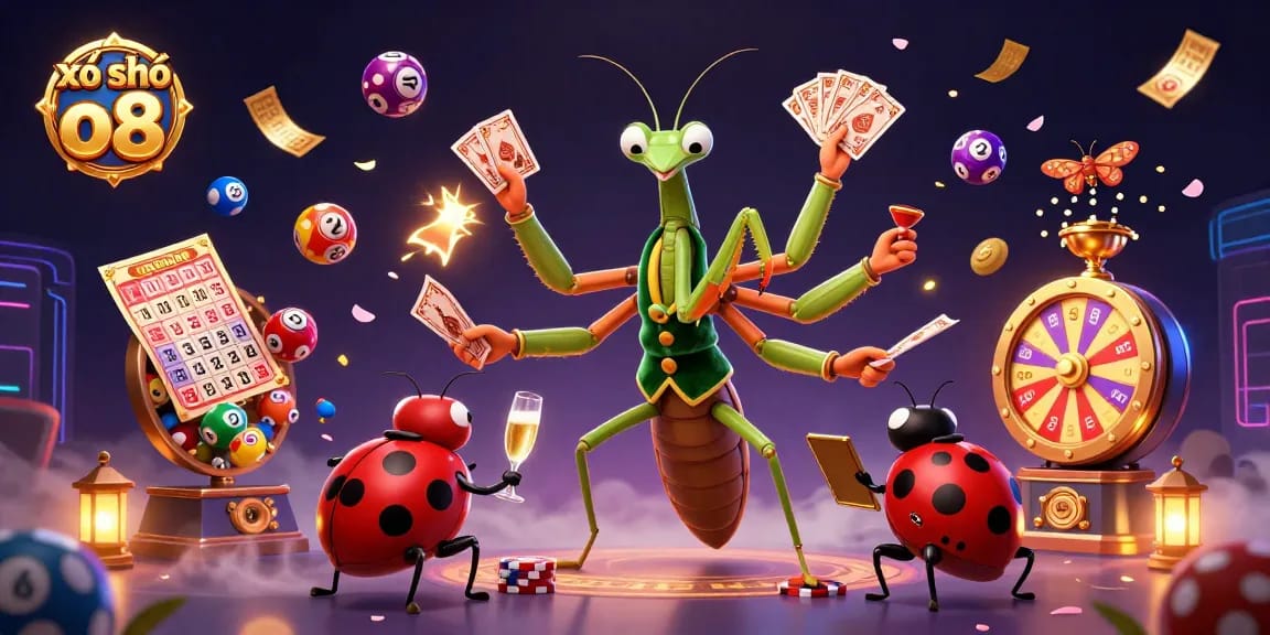 Engage in the exciting xổ số o8 atmosphere with vibrant lottery elements and lively characters.