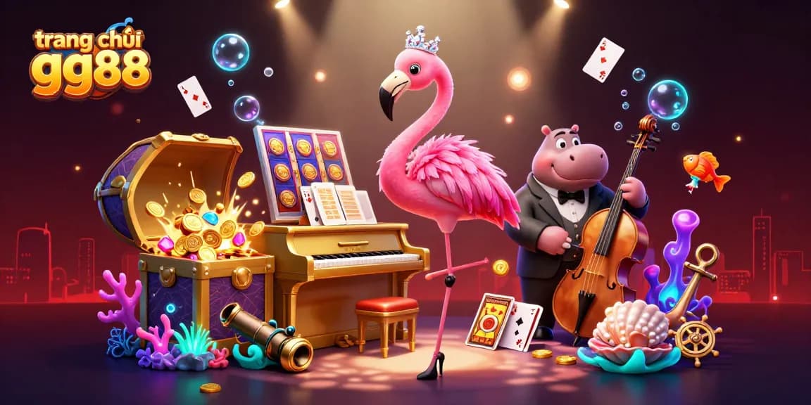 Spin the reels on trang chủ gg88 and win big with our vibrant casino illustration featuring lively characters.