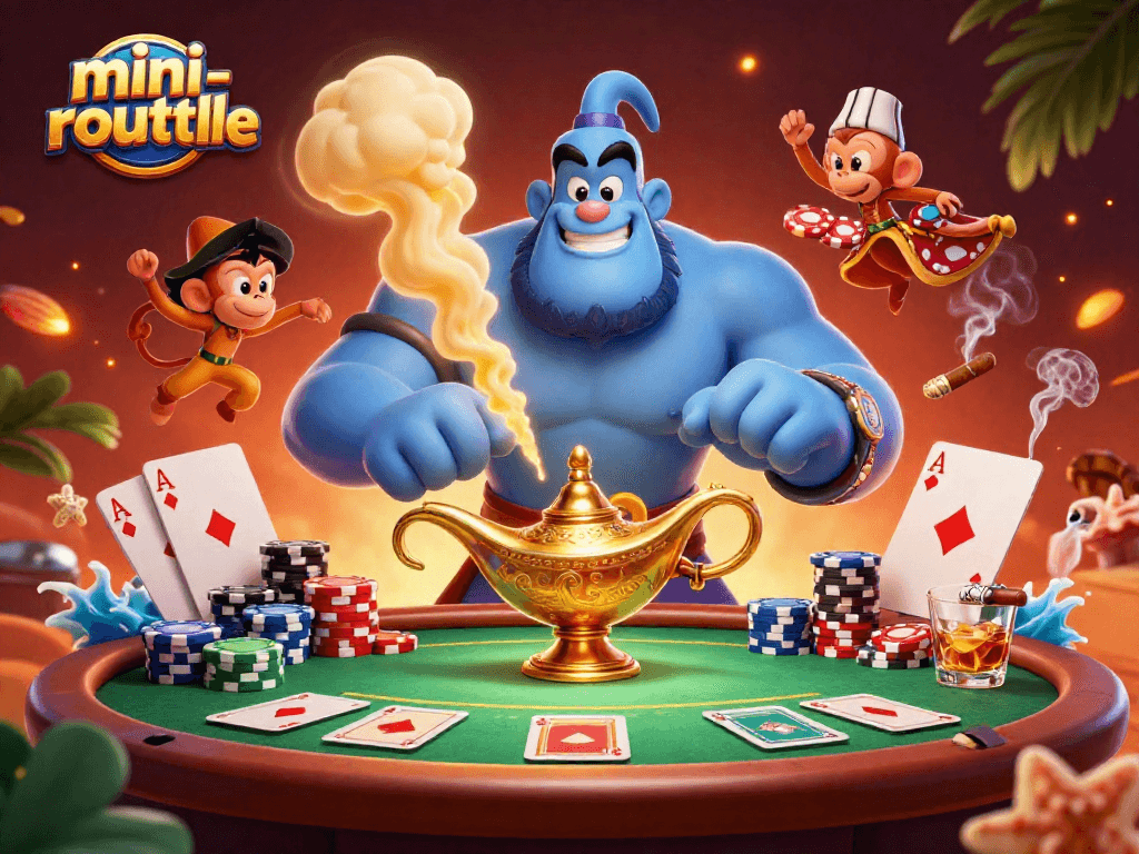 Experience thrilling mini-roulette action with vibrant characters and casino elements in a dynamic 3D scene