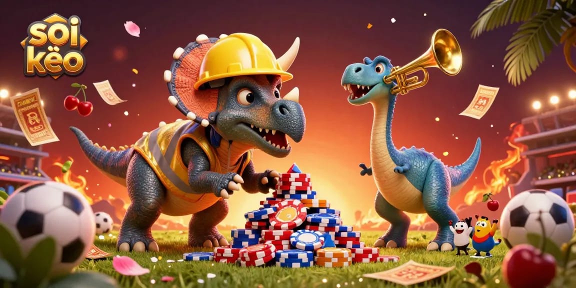 Engage with soi kèo sports betting insights featuring lively dinosaurs celebrating dynamic wagering.
