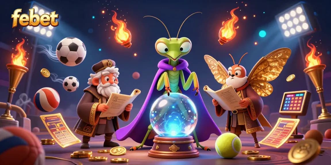 Experience the magic of febet with a whimsical scene of a fortune teller and sports elements at play.