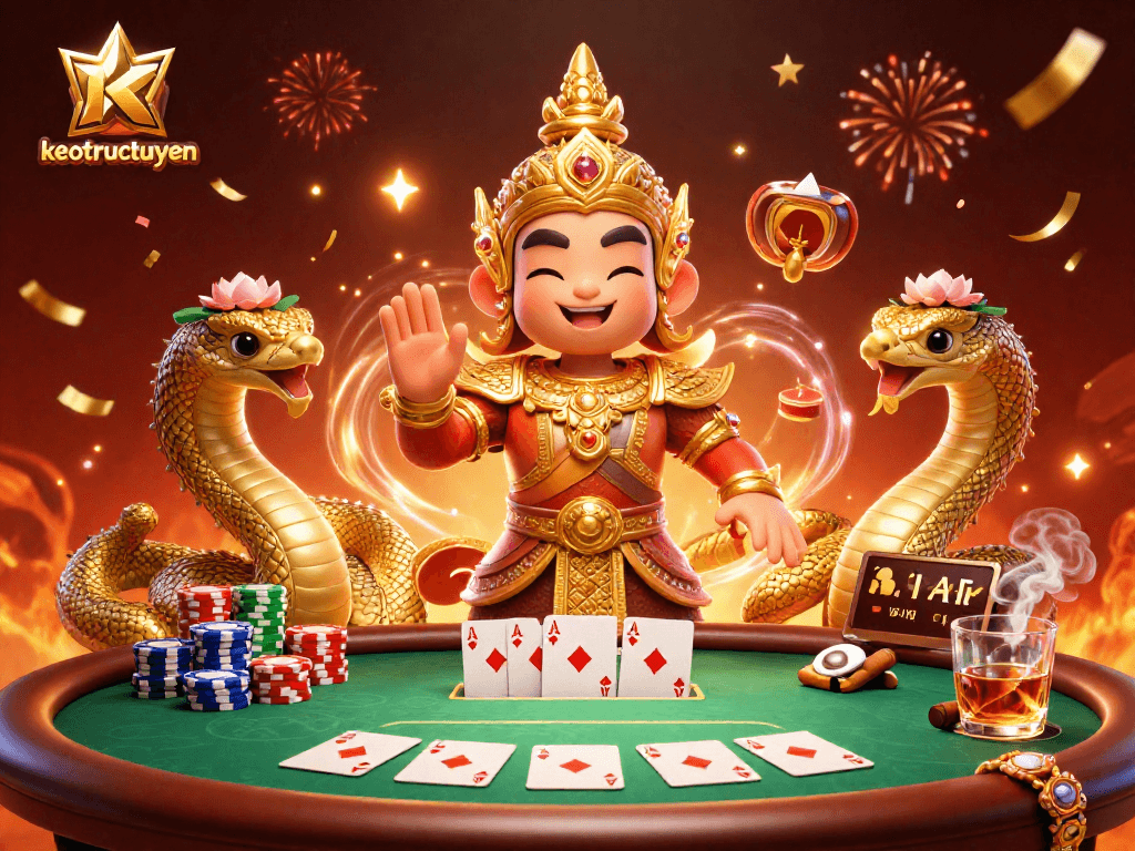 Engage in thrilling poker with keotructuyen's vibrant casino illustration depicting action and excitement.