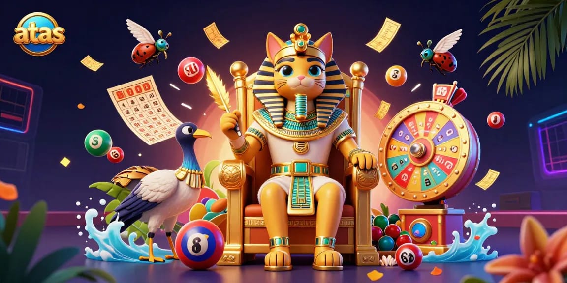 Win exciting prizes at ATAS casino with a vibrant scene showcasing lottery balls and colorful game elements.