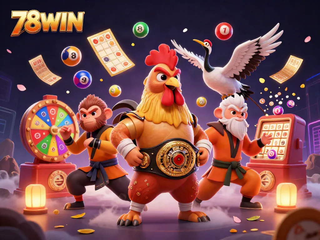 Experience thrilling games at 78WIN with dynamic lottery balls and animated characters.