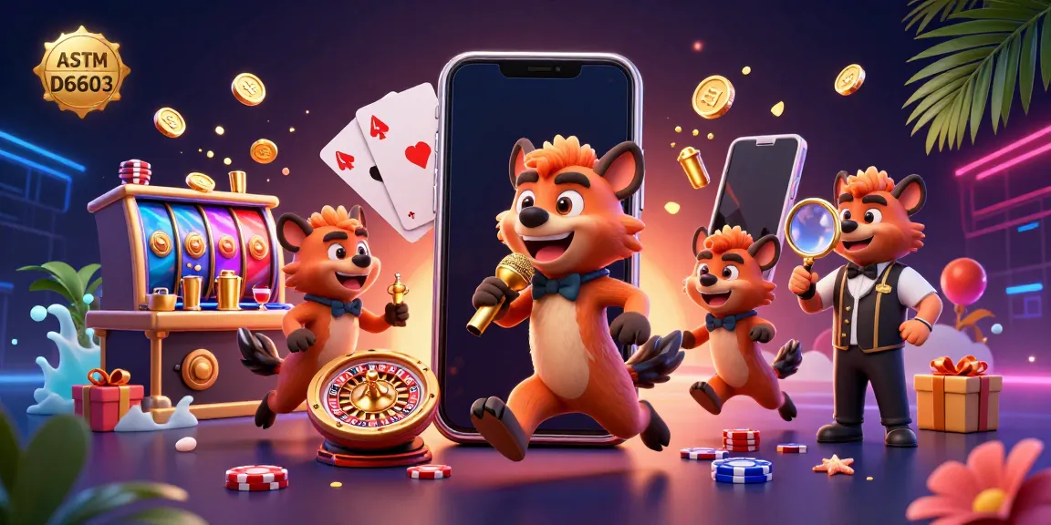 Experience ASTM D6603 with lively hyena characters in a dynamic casino comedy club scene.