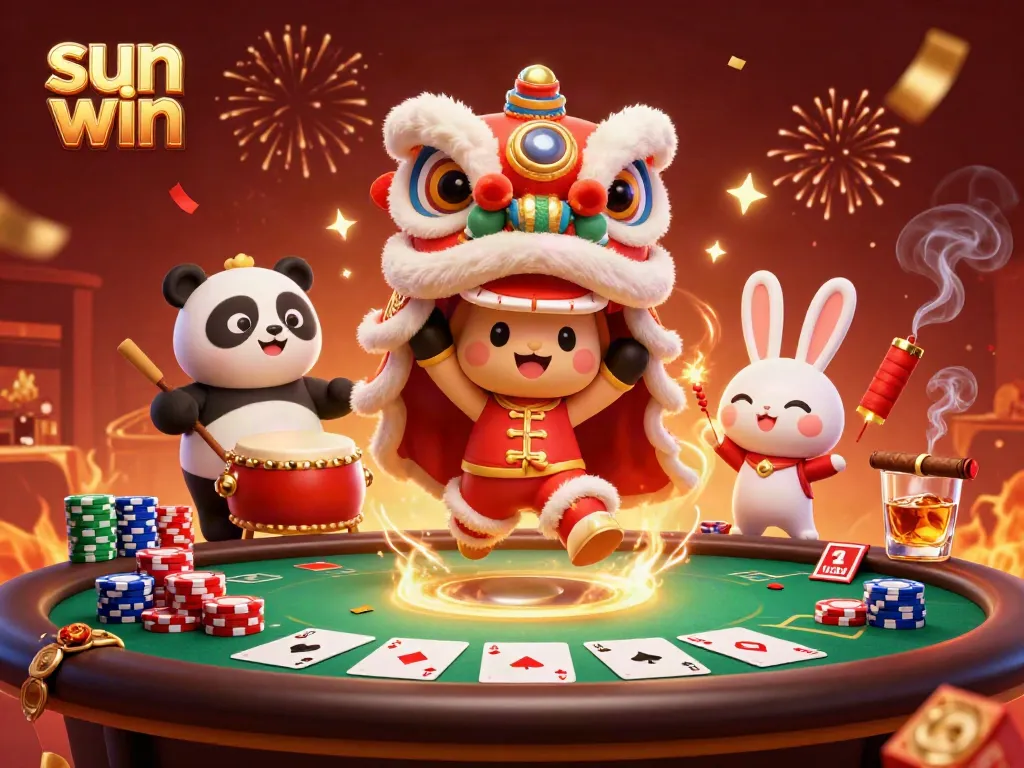 Join the exhilarating fun at sun win with a dazzling poker scene featuring vibrant characters.