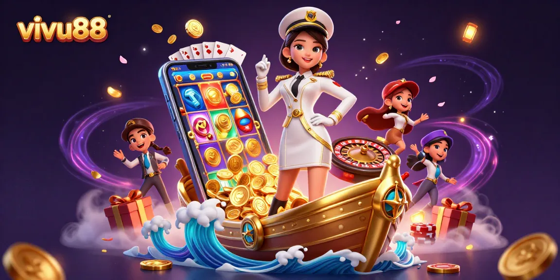 Experience the excitement of vivu88 with a vibrant 3D casino illustration showcasing gaming elements.