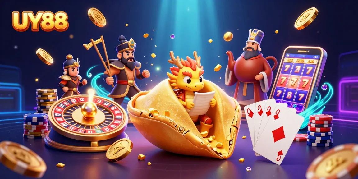 Experience UY88's thrilling casino universe with a dynamic scene of fortune, gold, and excitement.