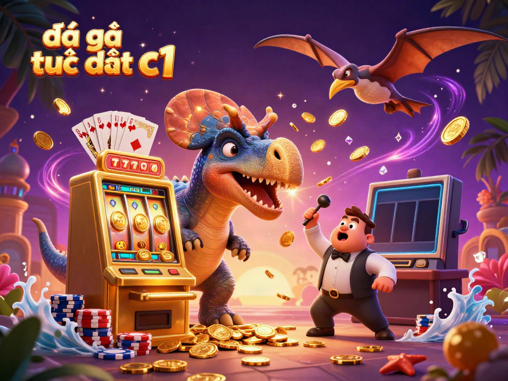 Experience the excitement of đá gà trực tiếp c1 with dynamic cartoon characters and casino elements.