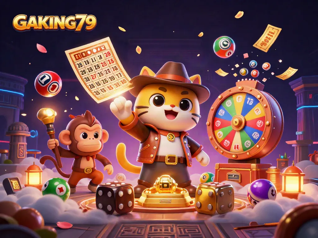 GAKING79 unveils exciting golden artifacts amidst vibrant casino games and dynamic lottery events.