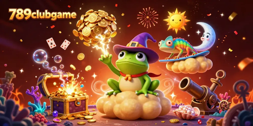 Join the adventure with 789clubgame as the whimsical weather wizard frog conjures a coin storm!