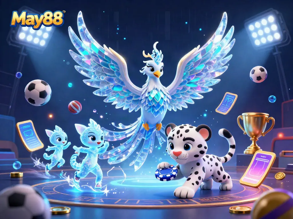 Experience the excitement at May88 with vibrant ice-themed characters in a dazzling casino setting.