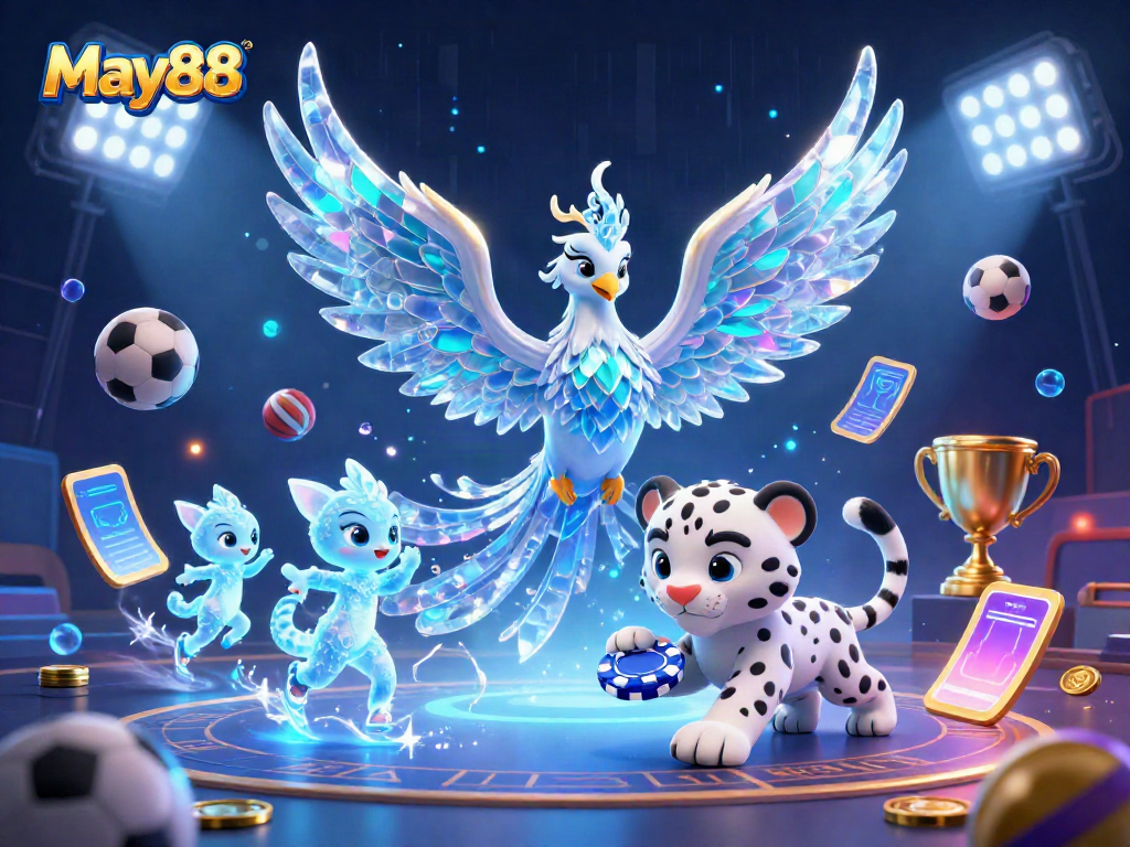 Experience the excitement at May88 with vibrant ice-themed characters in a dazzling casino setting.