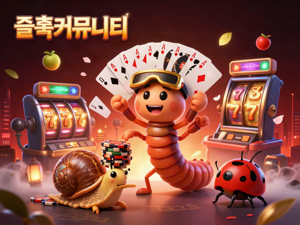 Experience the vibrant азарт и азарт at the 슬롯커뮤니티 with cartoon characters interacting in a casino atmosphere.