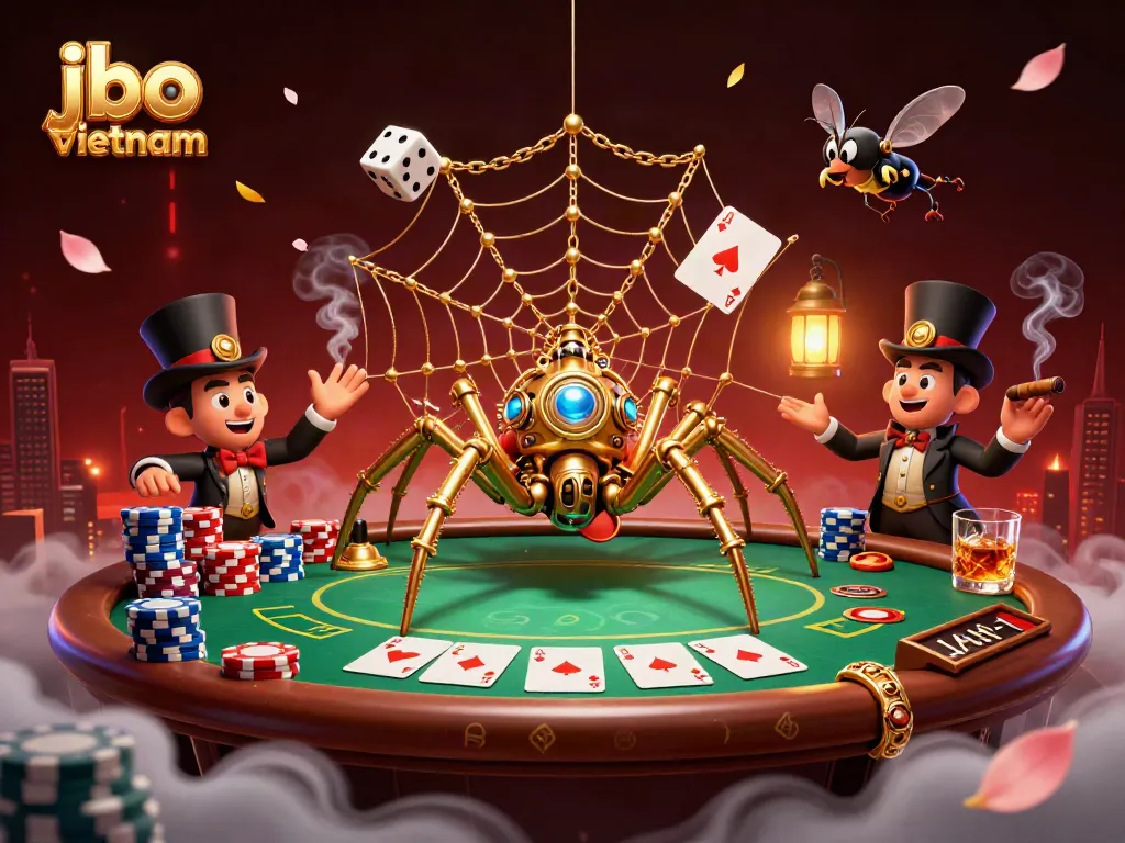Engage in thrilling games at jbo vietnam with a captivating steampunk scene featuring poker elements.