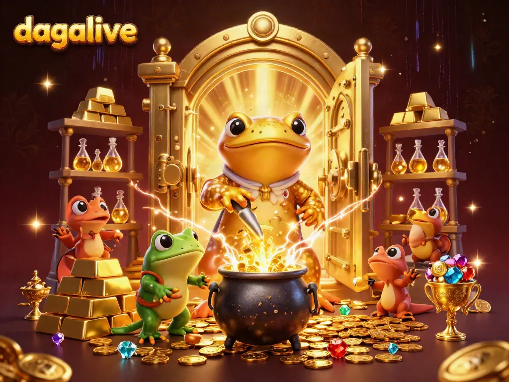 Experience thrilling moments at dagalive with vibrant 3D illustration of a golden salamander master, capturing golden coins.