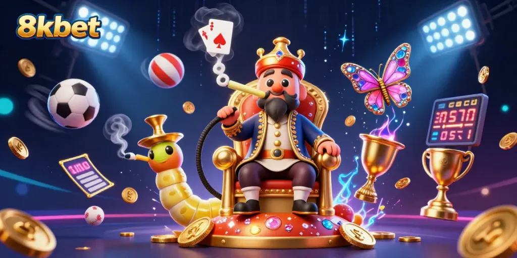 Experience dynamic sports betting with 8xbet's vibrant 3D illustration featuring thrilling gaming elements.