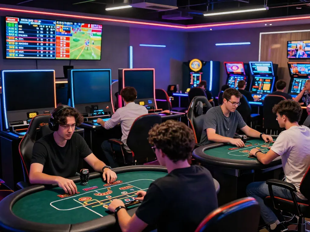 Dynamic players at fb88mx.com enjoying diverse gaming experiences in a modern casino environment.