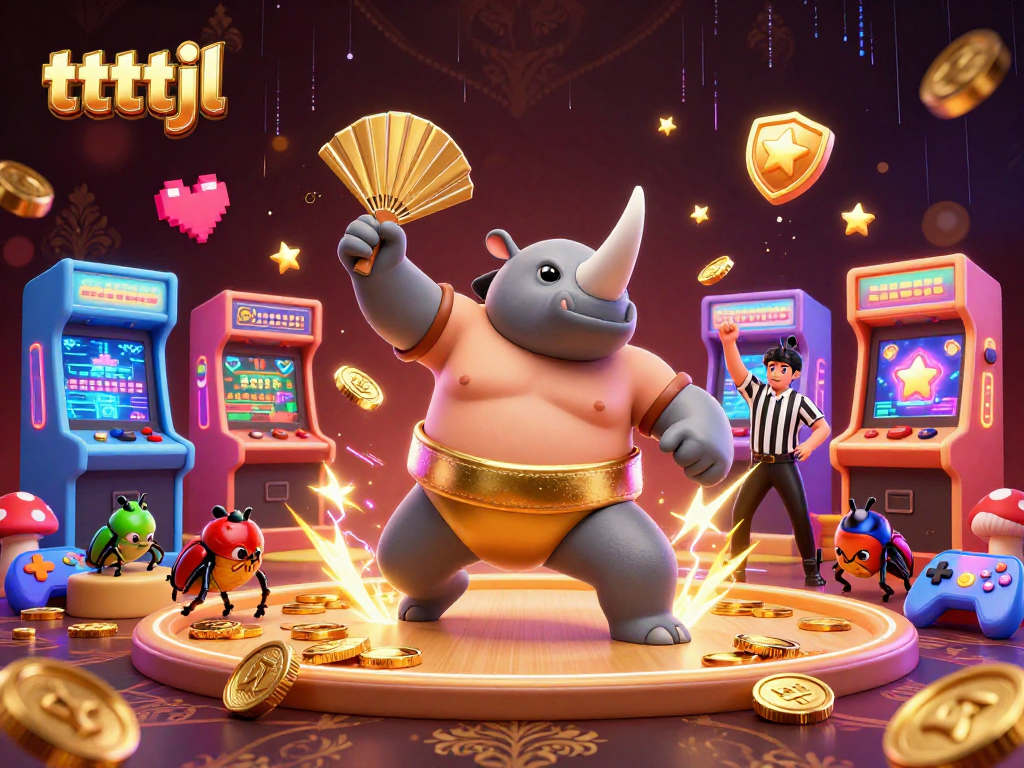 Catch the excitement at tttjl as a rhinoceros beetle champion sends coins flying in a lively casino scene!