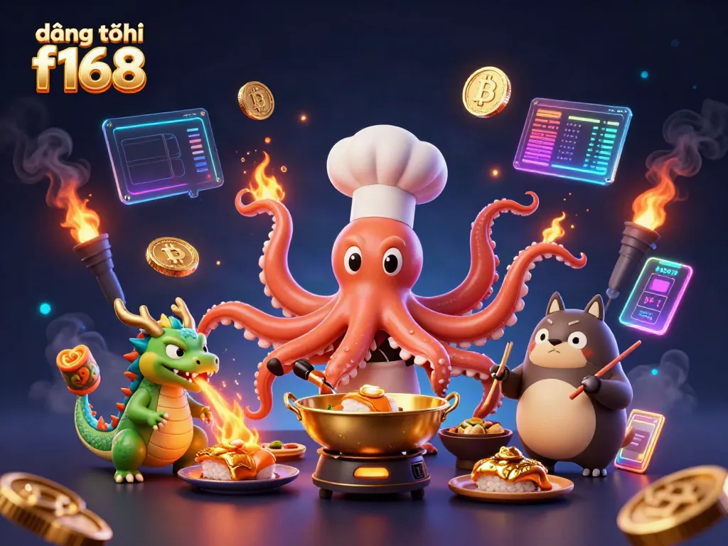 Savor winnings with đăng ký f168 amid a bustling casino scene featuring colorful characters and vibrant game elements.