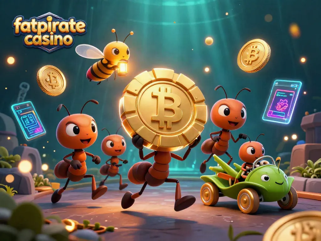 Experience high-stakes heists in fatpirate casino with animated ants and crypto elements.