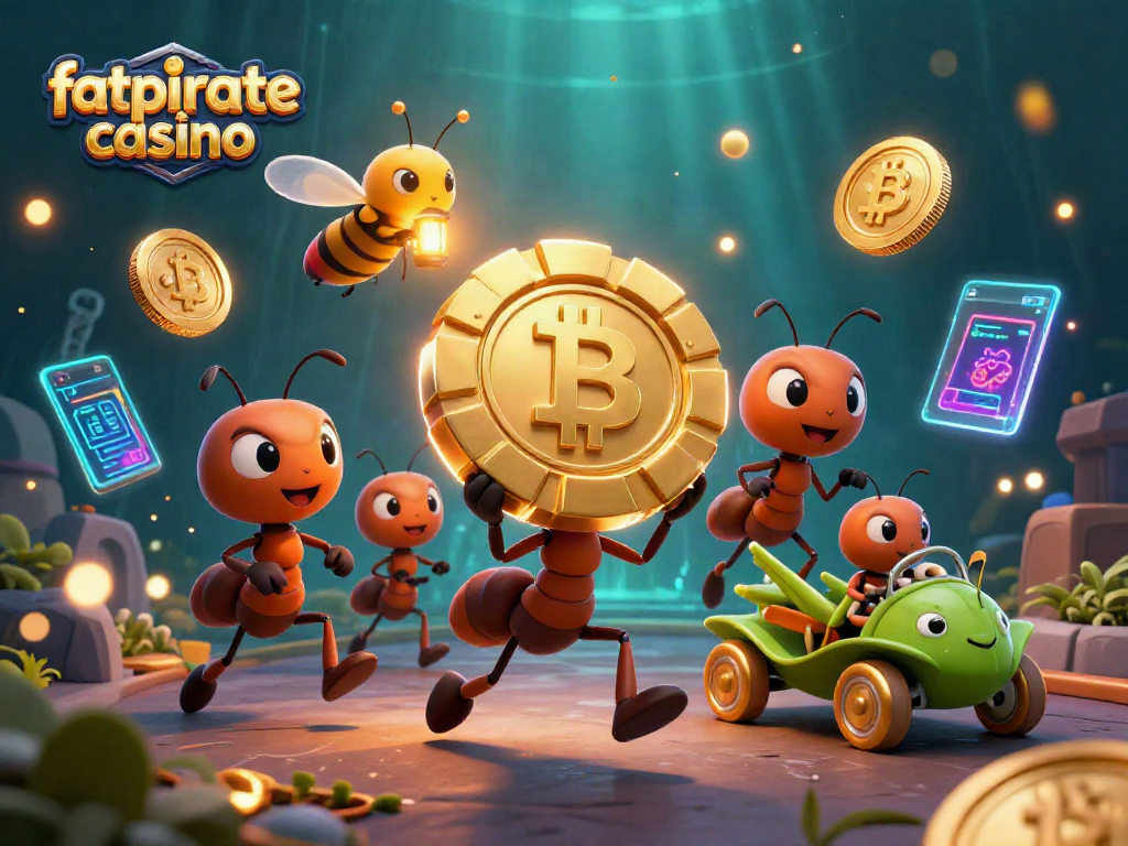 Experience high-stakes heists in fatpirate casino with animated ants and crypto elements.