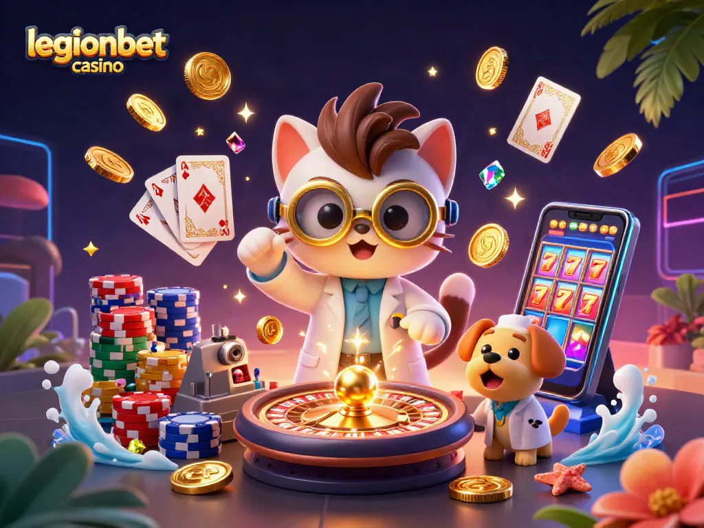 Win big at legionbet casino with a dynamic scene of casino excitement and vibrant game elements.