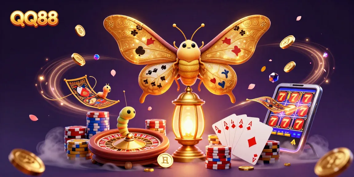 Experience the thrill of QQ88 with a captivating illustration featuring vibrant casino elements and playful characters.