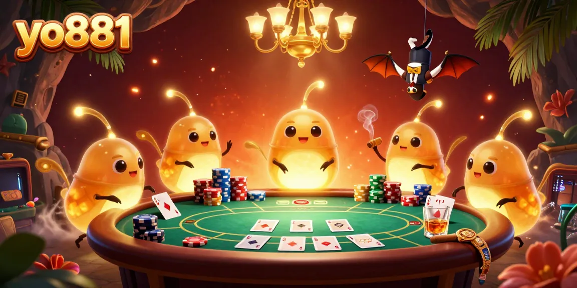 Experience exhilarating gameplay at yo881 with vibrant casino scenes featuring glowworms and a bat dealer.
