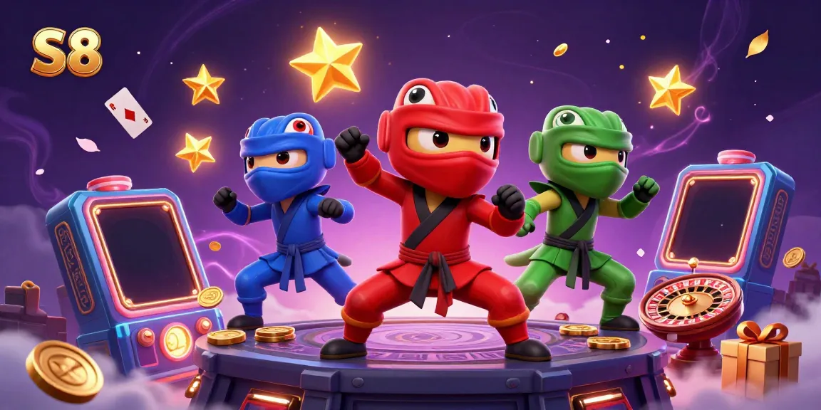 Experience thrilling gaming with S8's ninja chameleons showcasing synchronized play in an electrifying casino setting.