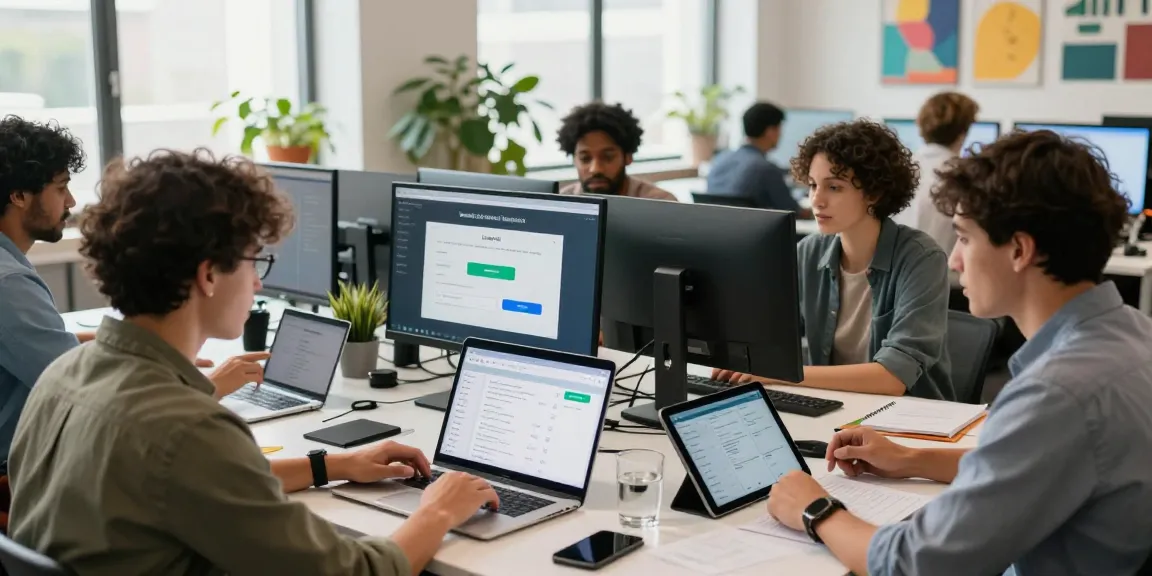 Collaborative team discussing online payment gateway features in a modern workspace.