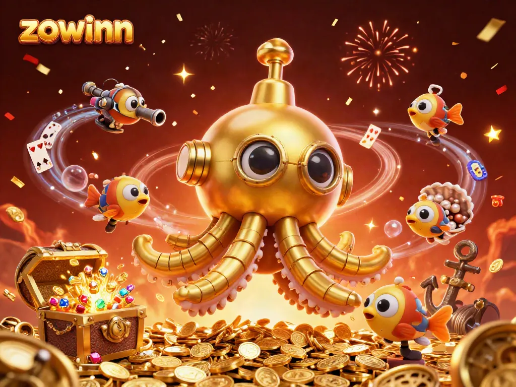 Experience exhilarating gaming at Zowinn with a dynamic underwater scene featuring golden treasures and vibrant casino elements.