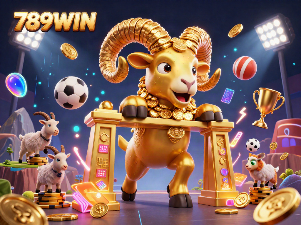 Experience thrilling games at 789WIN with energetic sports elements and a golden ram.