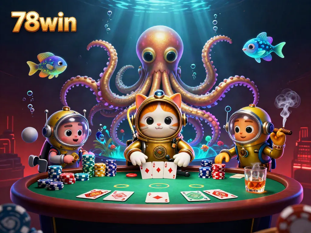 Engage with 78win's thrilling underwater casino adventure featuring iconic sea creatures.