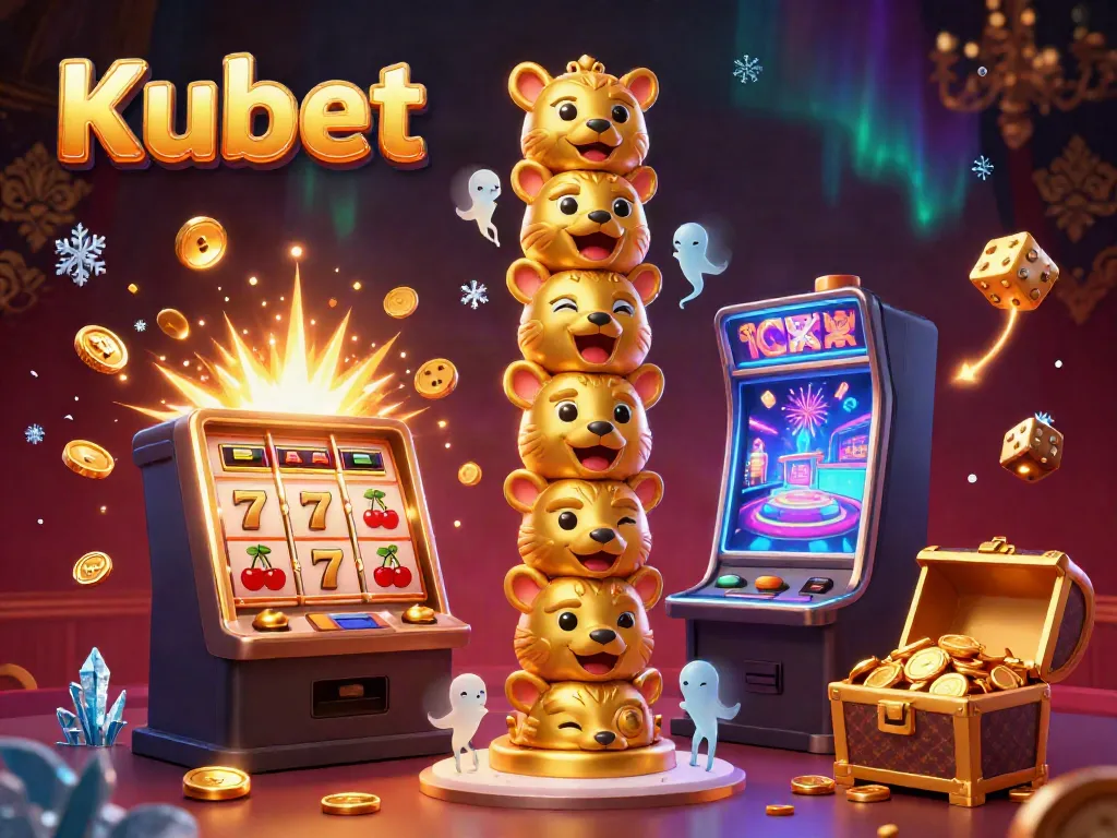 Kubet's golden totem pole character radiating vibrant casino energy amidst a dynamic jackpot scene.