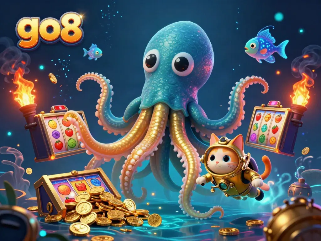 Experience thrilling moments with go8 as the kraken and cat dive into a treasure-filled adventure.