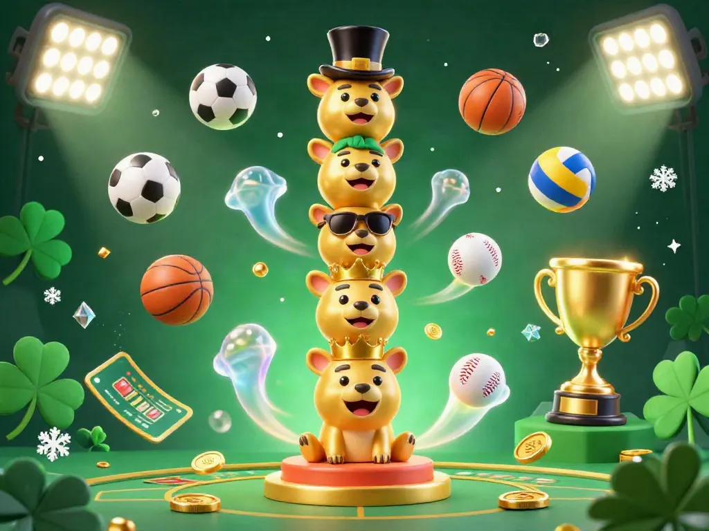 Kuwin showcases a vibrant casino scene with a golden totem pole and dynamic sports elements, enriching the gaming experience.