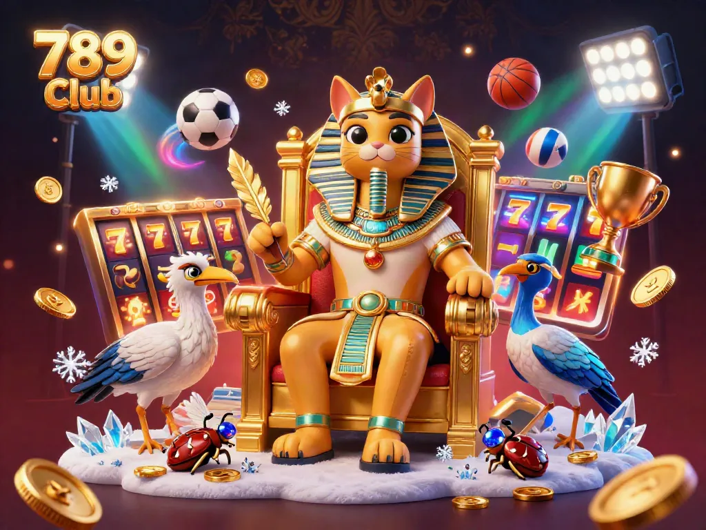 Experience the thrill of 789 Club with dynamic gambling action featuring a cartoon pharaoh and rich casino elements.