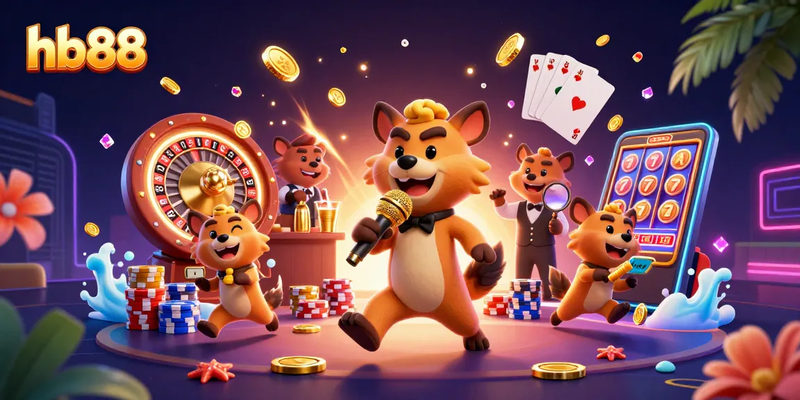 Experience fun at hb88 with hyenas in a casino, spinning roulette and sparkling gems.