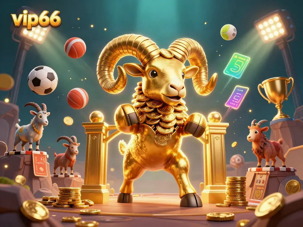 Experience thrilling action with vip66 as a golden ram charges through a casino atmosphere.