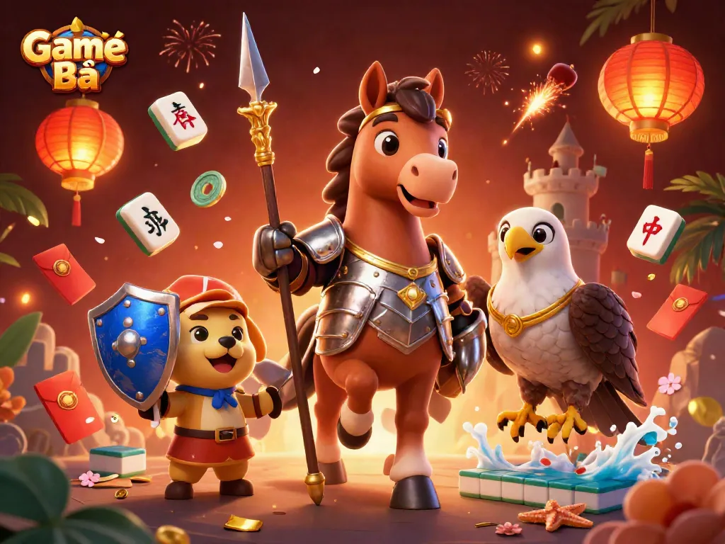 Experience the thrill of Game Bài with a dynamic scene of a knight and friends amidst vibrant casino elements.