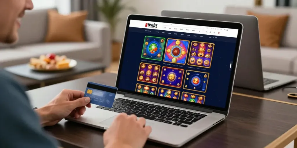 Player enjoying online casinos that accept credit card on a laptop in a cozy setting.