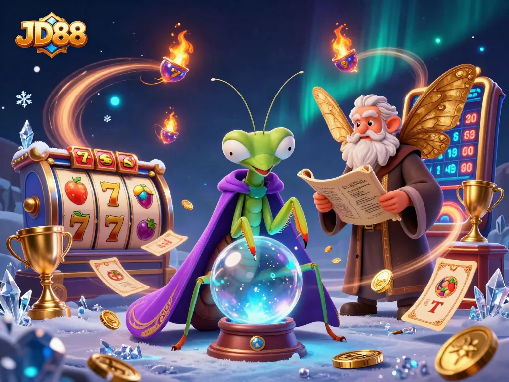 Engage with JD88's online casino magic featuring a fortune teller and slot game elements