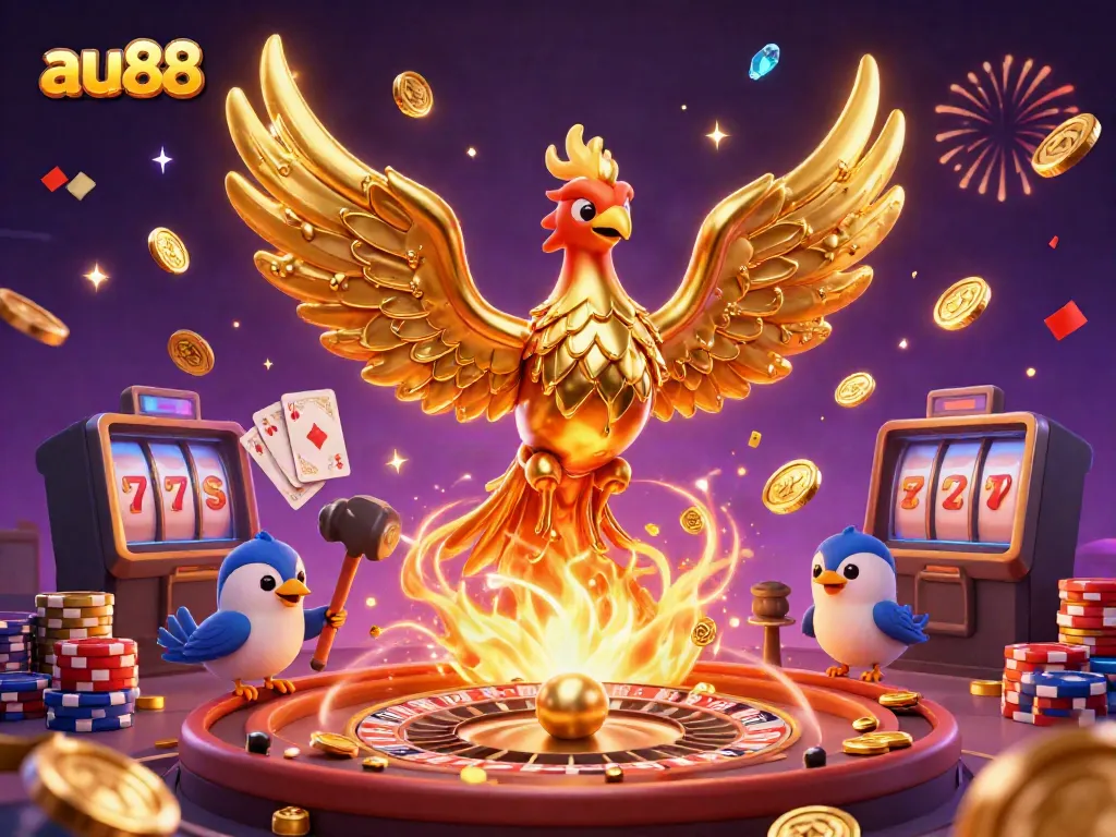 Experience exciting gameplay at au88 with a golden phoenix and casino elements bursting with prizes.