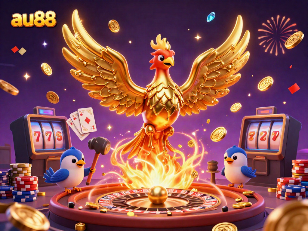 Experience exciting gameplay at au88 with a golden phoenix and casino elements bursting with prizes.